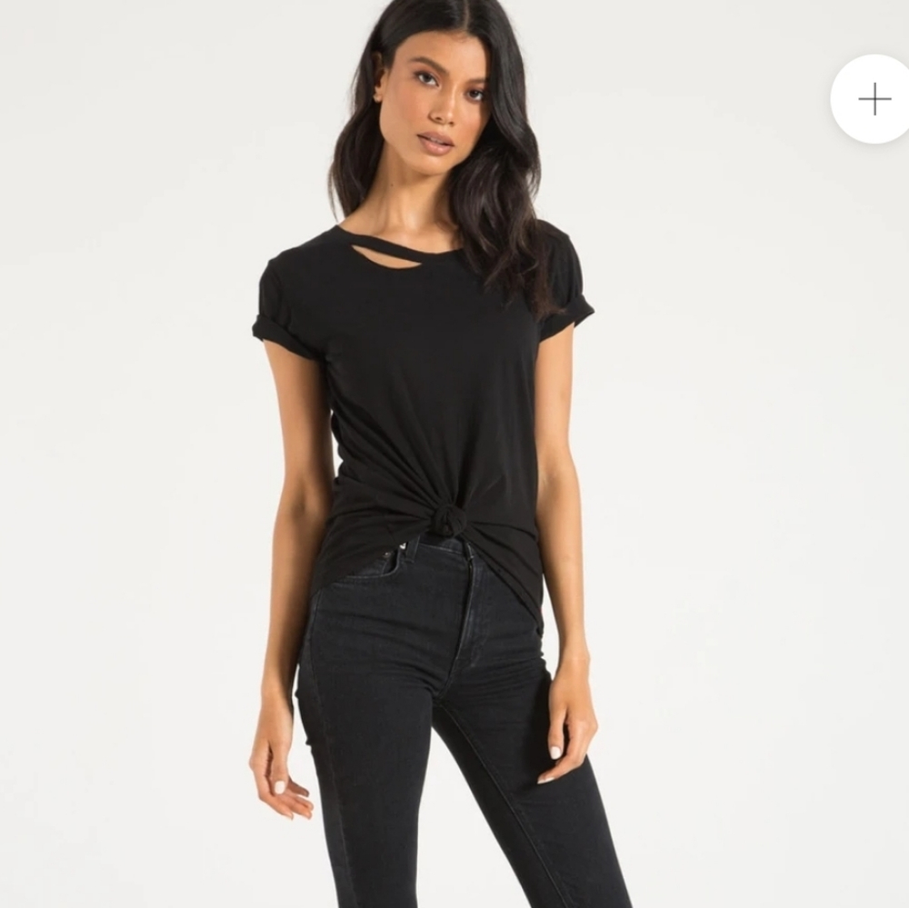 Distressed Crew Neck Black Tee Shirt Top